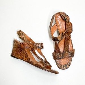 Chie Mihara Brown Snakeskin Print Wedge Sandals 36 US 6 Brown Leather